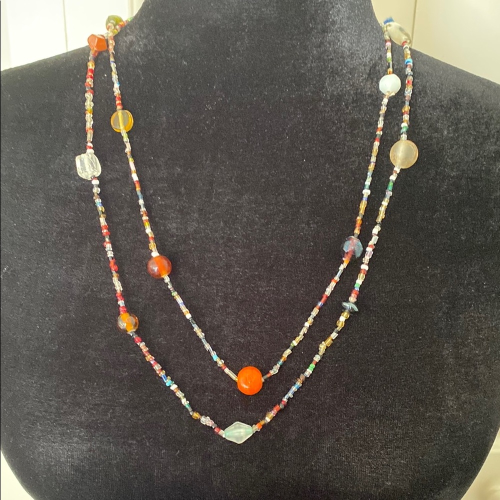 Hand Crafted Bohemian Multicolored Two- Separate Strand Necklace